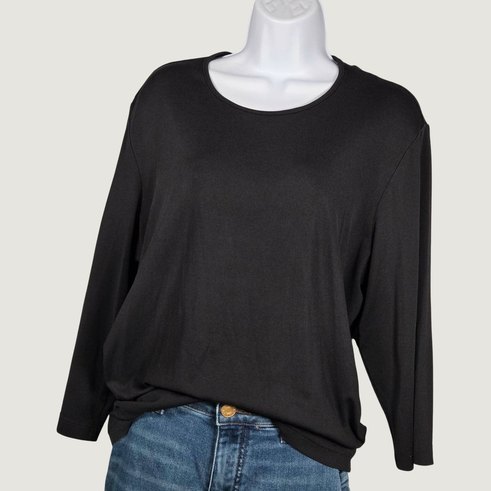 Nina McLemore Women XL Top Long Sleeve Crew Neck Black Jersey Knit Quiet Luxury